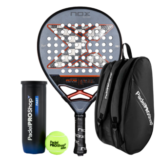 Pack Nox AT10 Genius 18K Alum 2025 Agustín Tapia + Paletero PadelPROShop Negro + Pelotas PadelPROShop Fast