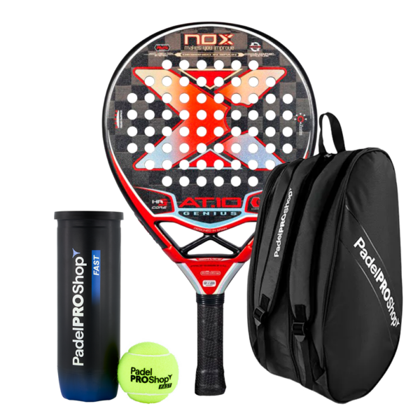 Nox Padel Schläger Set AT10 Genius 18K Limited Edition Agustín Tapia + Padel-Taschen PadelPROShop + PadelPROShop Padelbälle Fast