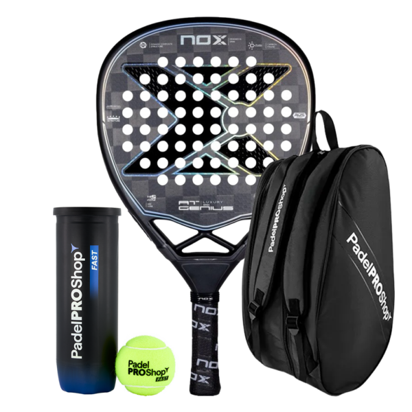 Nox Padel Schläger Set AT10 Genius Attack 18K Limited Edition + Padel-Taschen PadelPROShop + PadelPROShop Padelbälle Fast